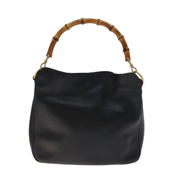 GUCCI Bamboo Hand Bag Leather Black Gold 001 1705 001 1705 - Picture 3 of 16